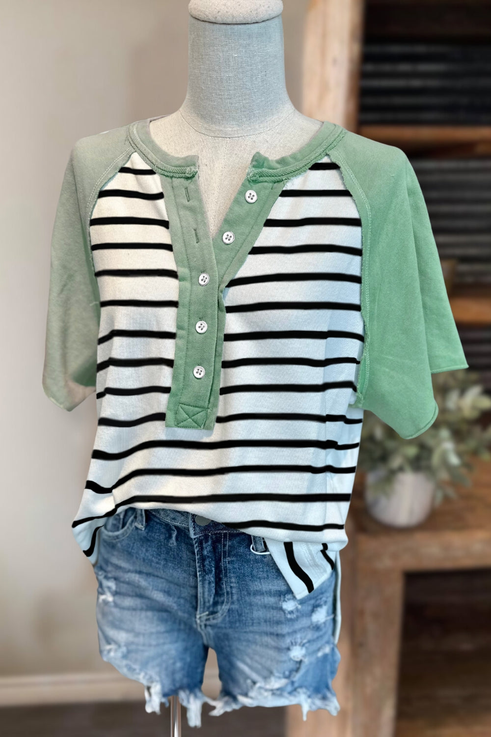 Striped Color Block Henley Top