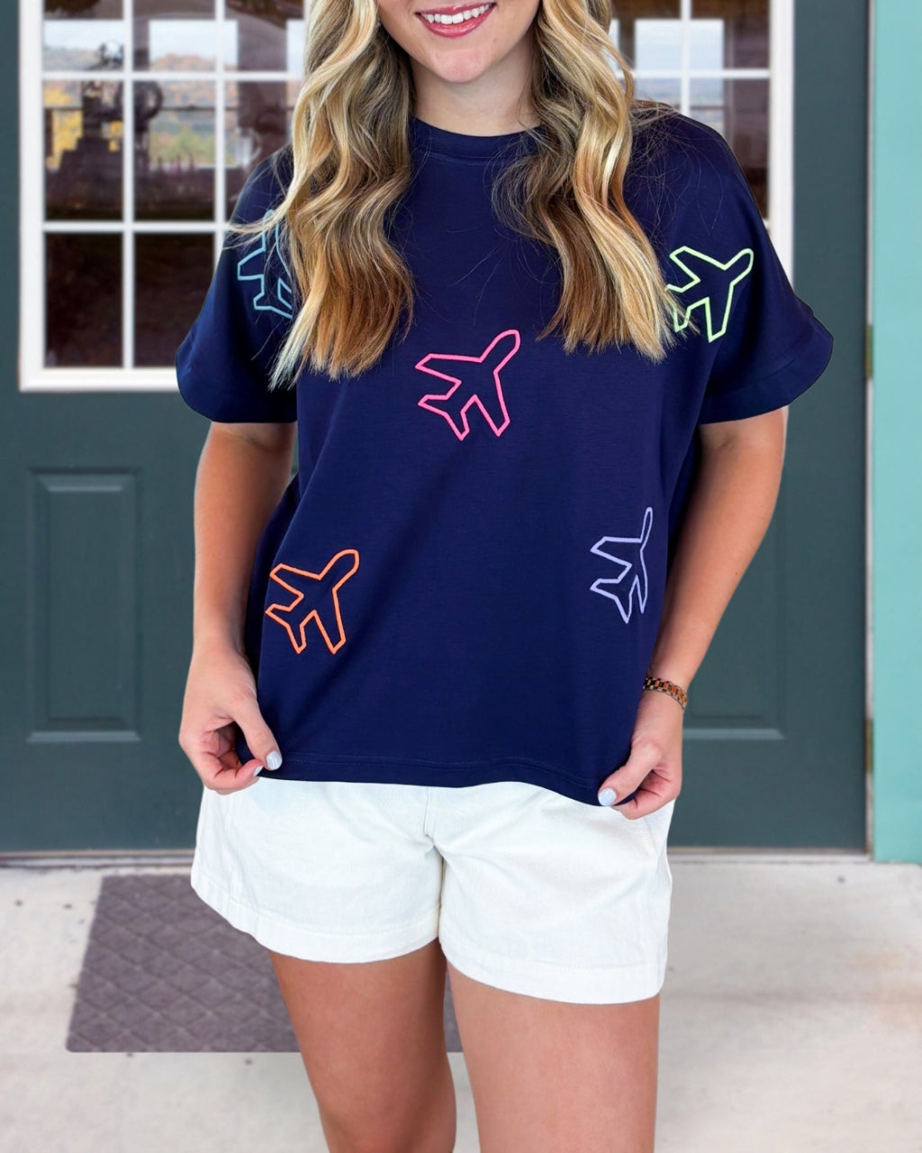 Fun Airplane Embroidery Tee