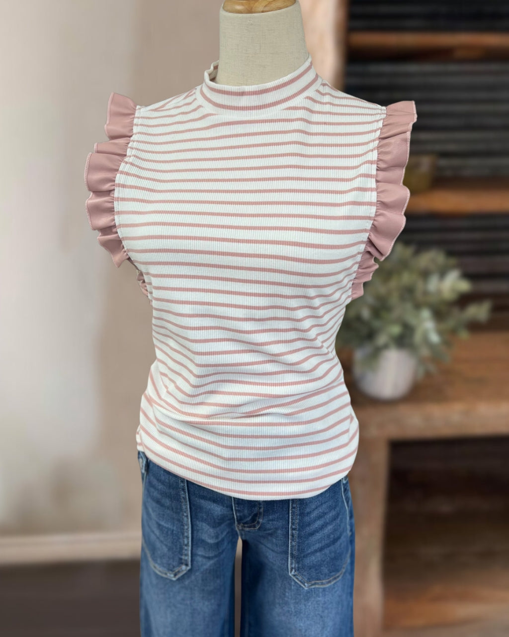 Striped Ruffled Sleeve Top