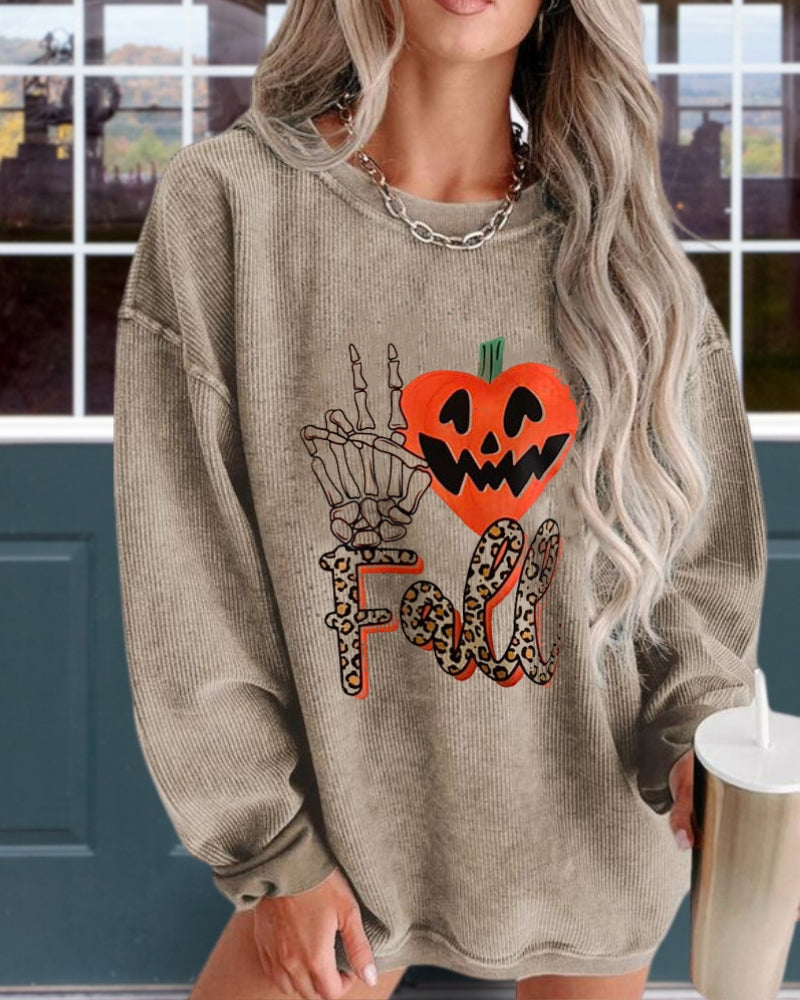 Pumpkin Graphic Round Neck Long Sleeve Sweatshirt