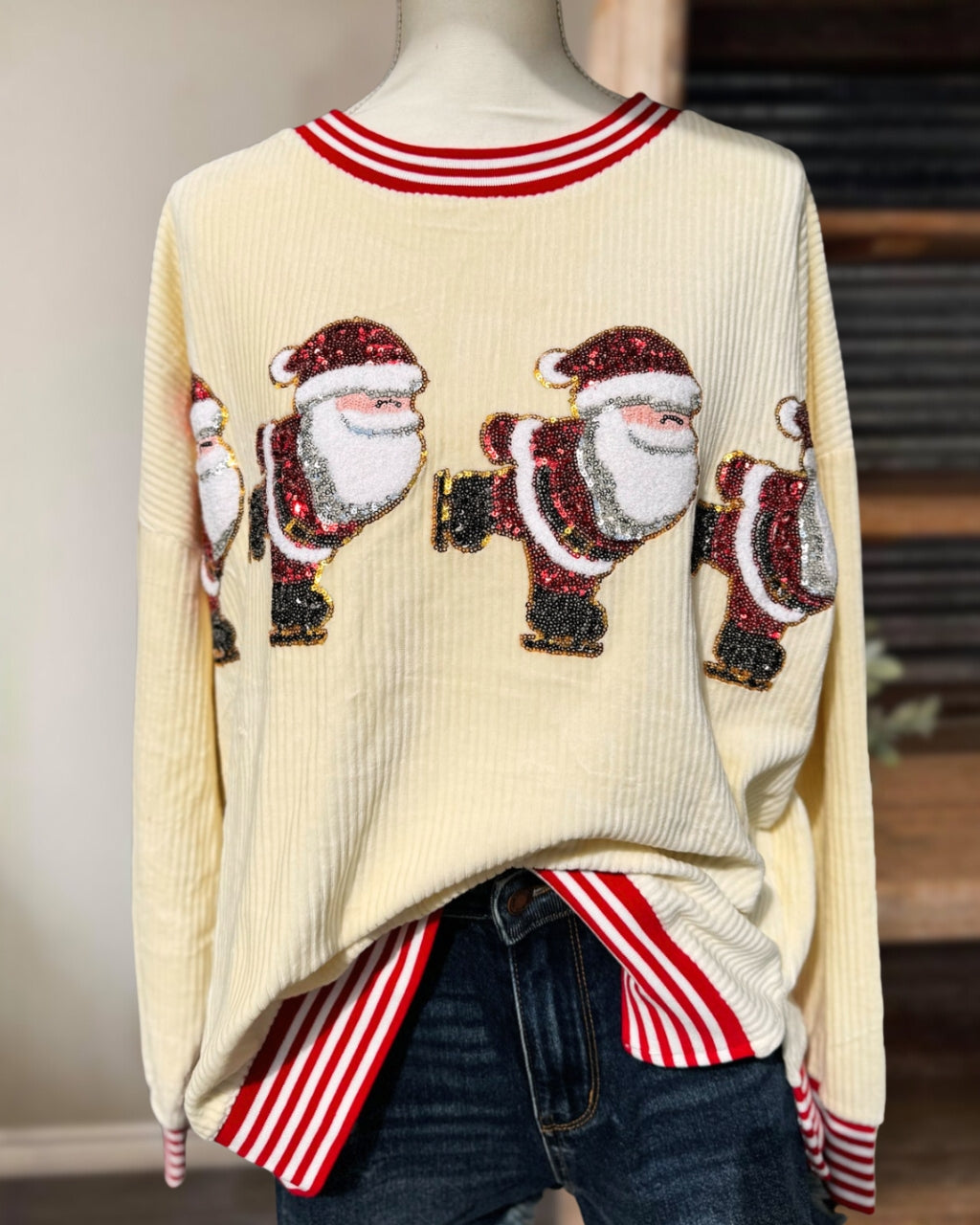 Christmas Skating Sequin Ribbed Pullover