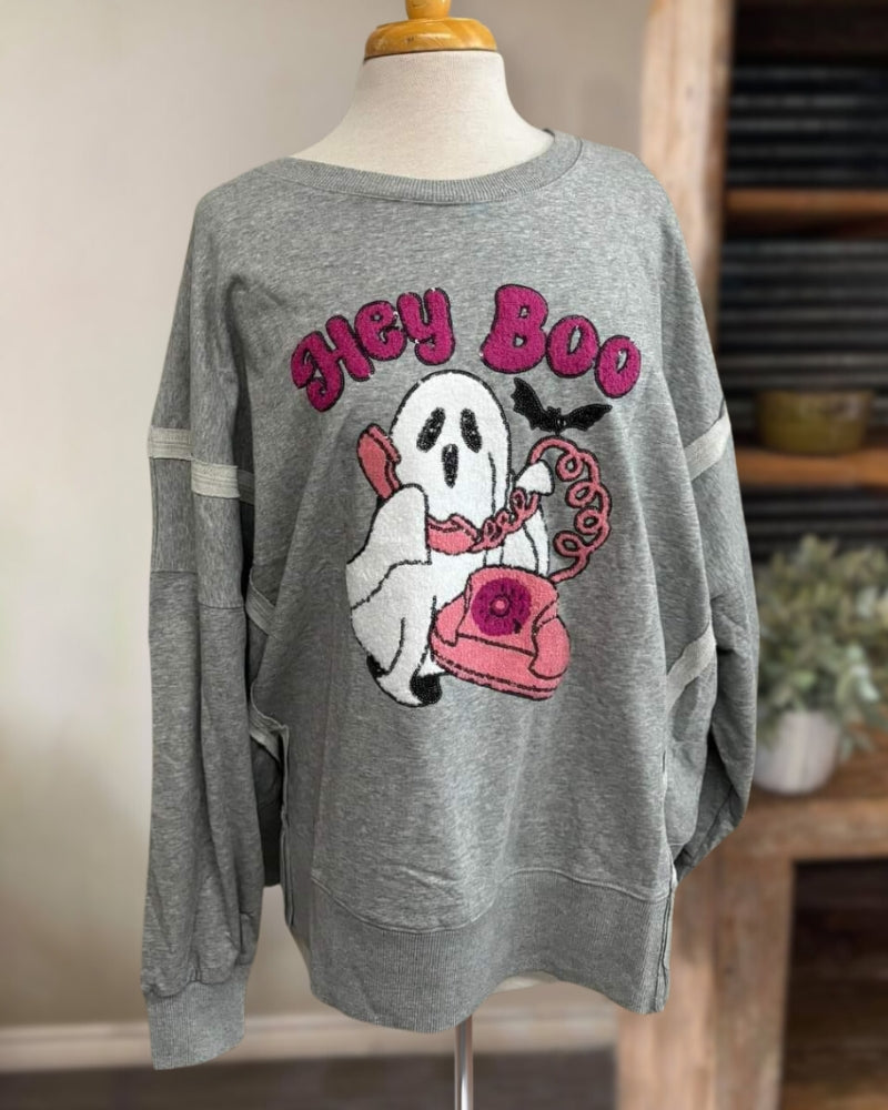 Hey Boo Sequins Embroidery Sweatshirt