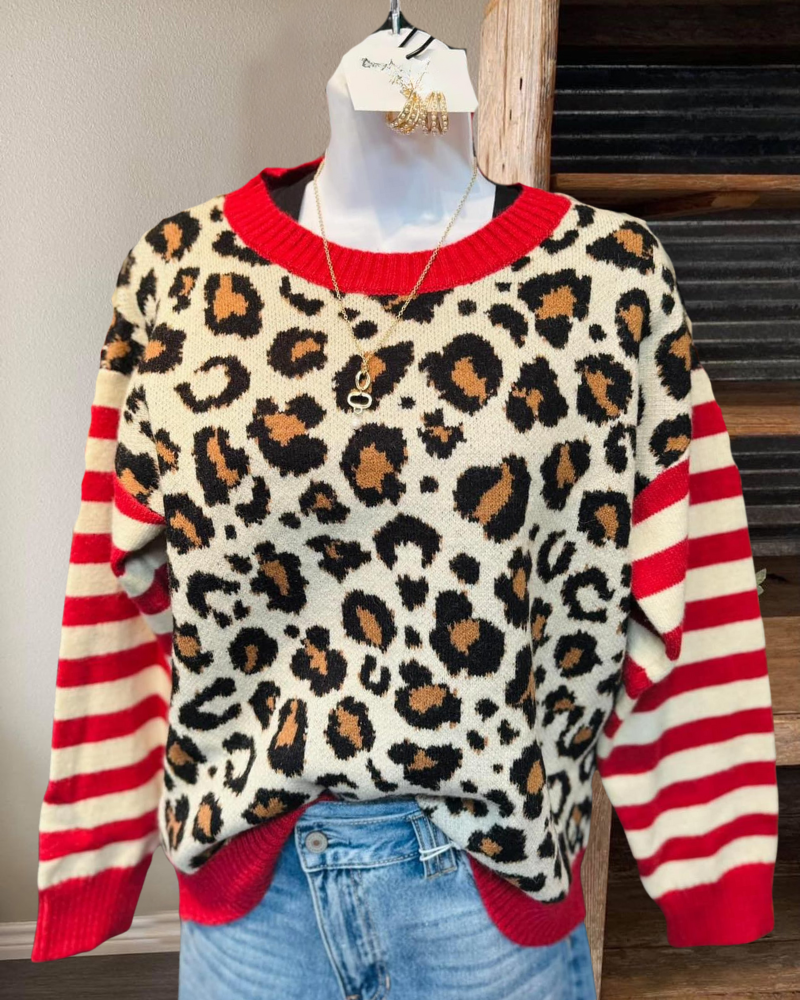 Leopard Stripe Crewneck Sweater