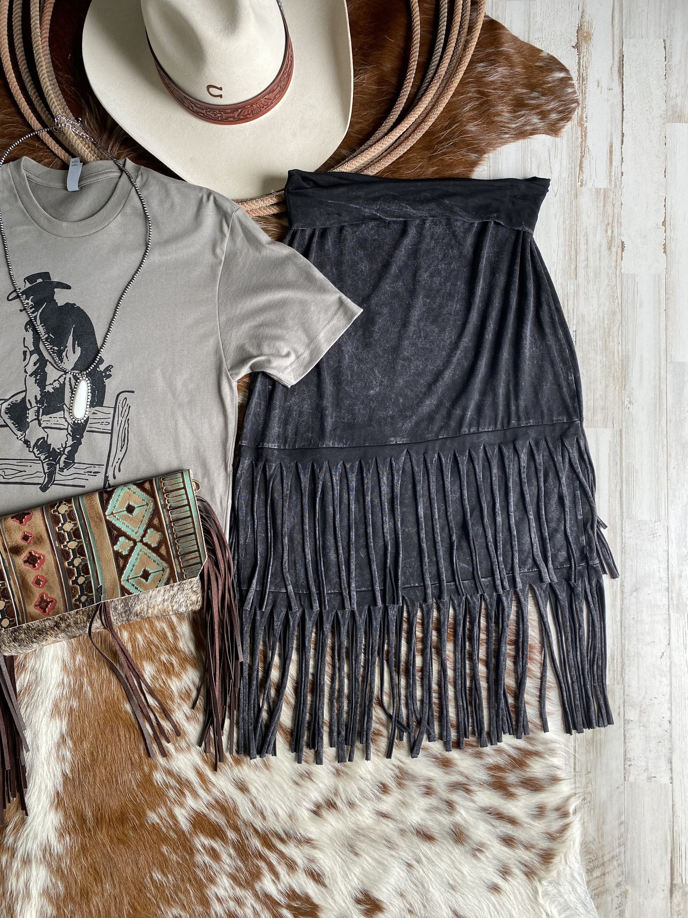 Cotton ¡¤ Distressed ¡¤ Tassel Skirt