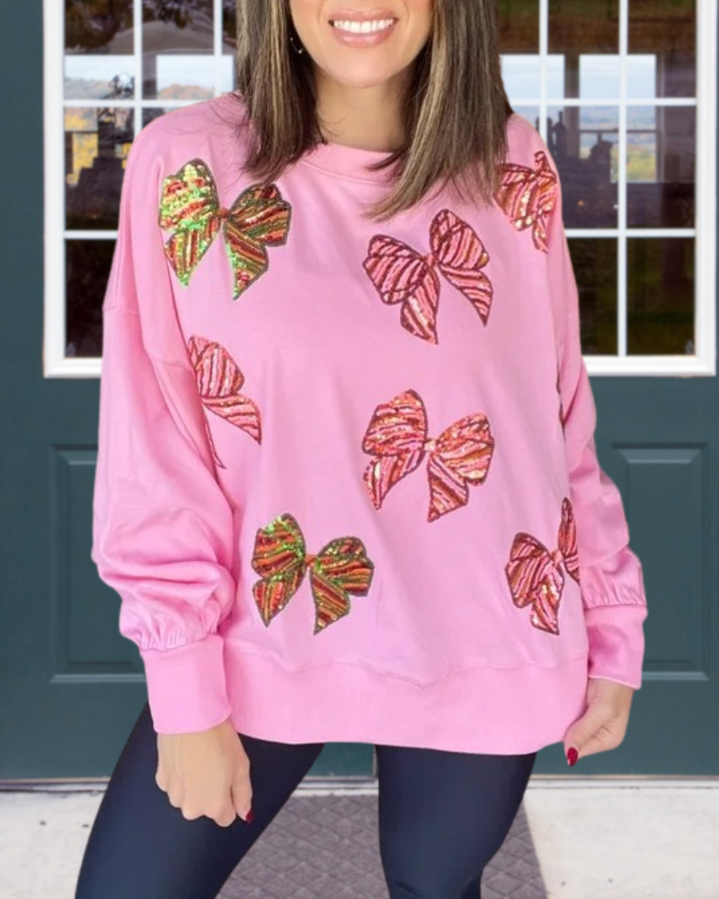 Shiny Butterfly Sequined Crewneck Sweatshirt