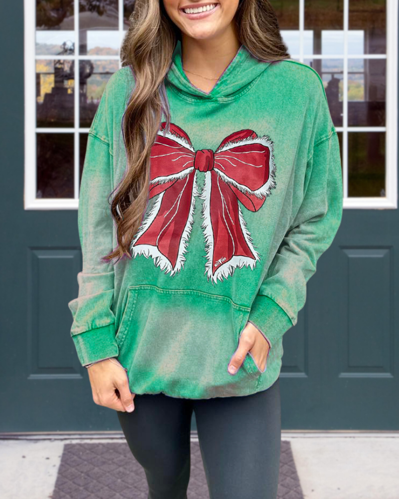 Oversized Bow Distressed Hoodie