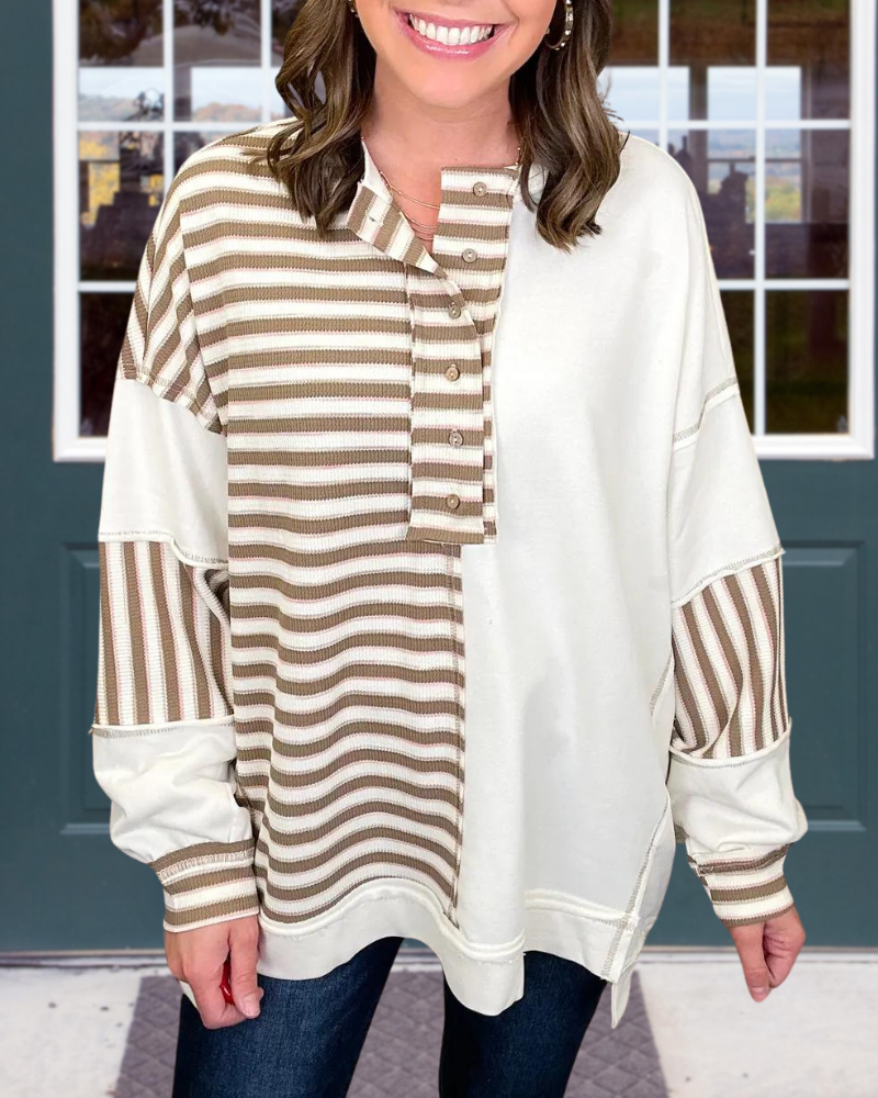 Striped Patchwork Henley Top