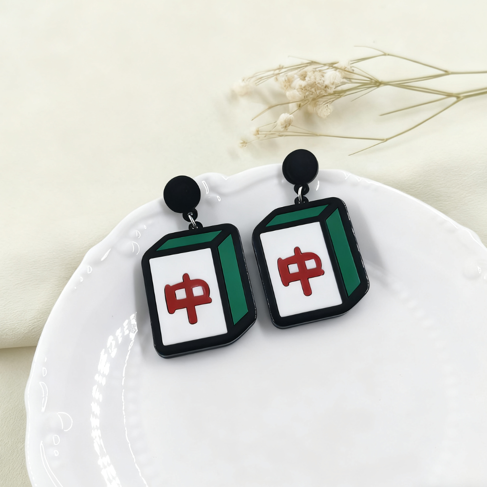 Cartoon Mahjong Trim Earrings