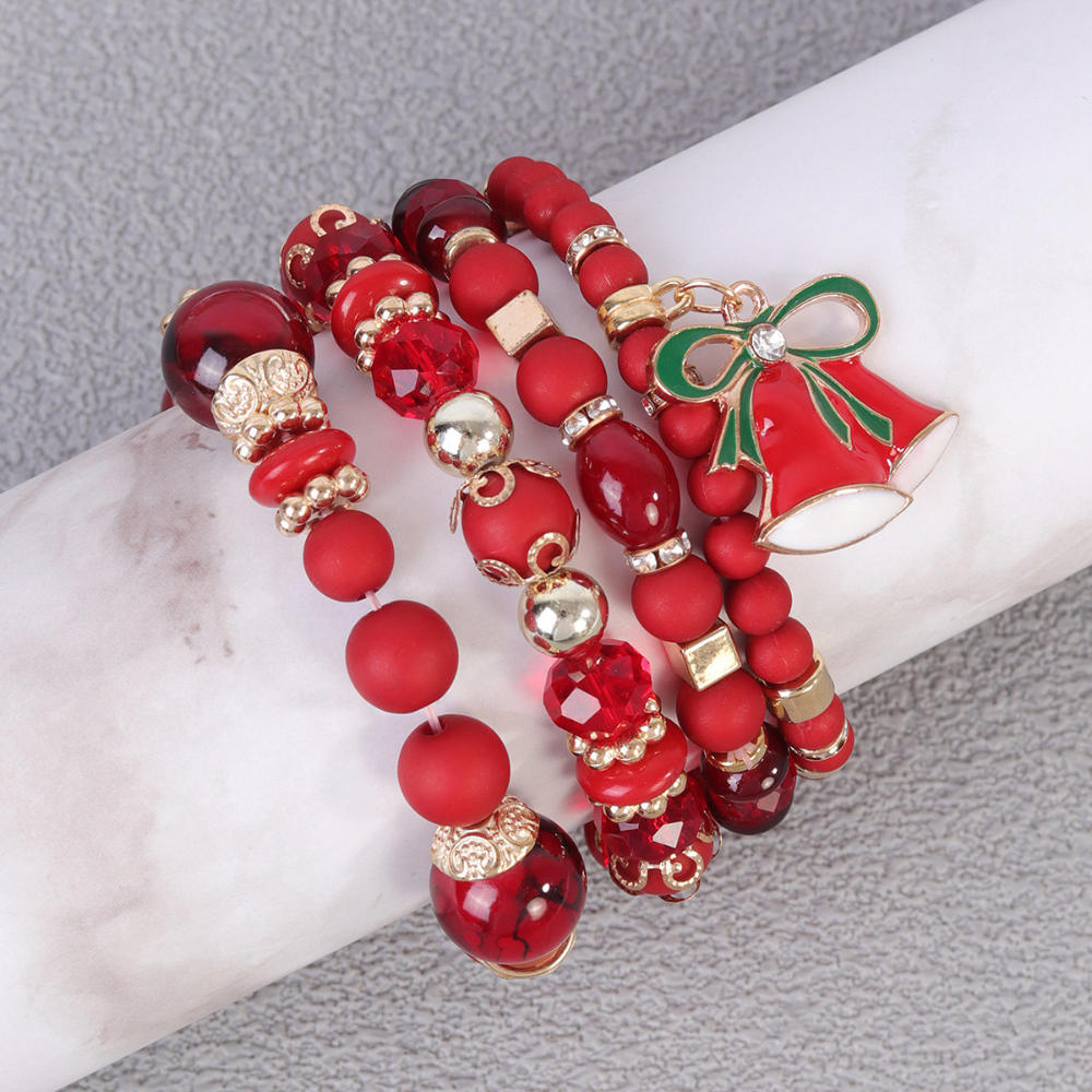 Christmas Bell Pendant Beaded Bracelet