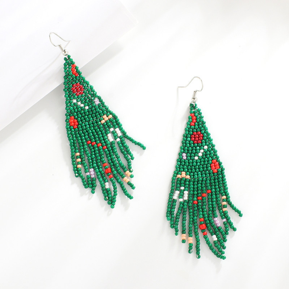Christmas Rice Bead Tassel Earrings