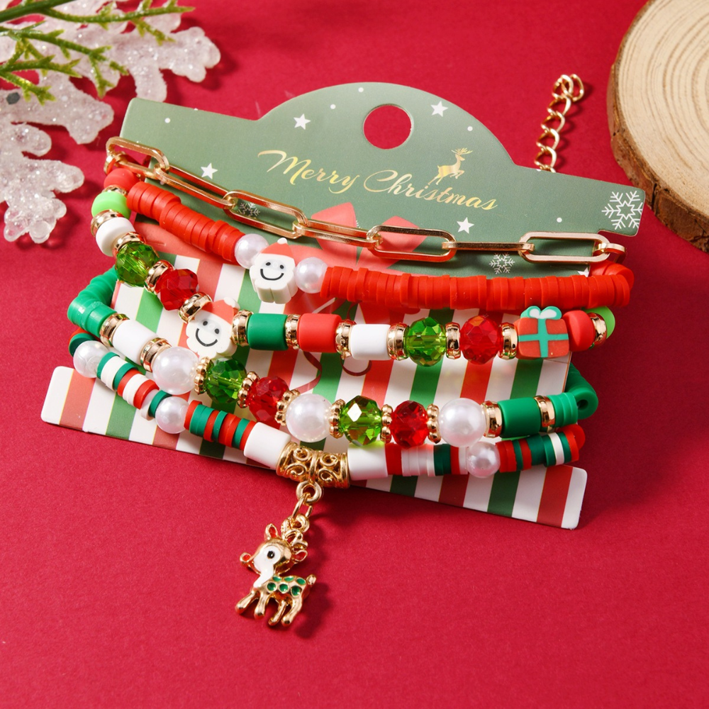 Christmas Beaded Metal Bracelet