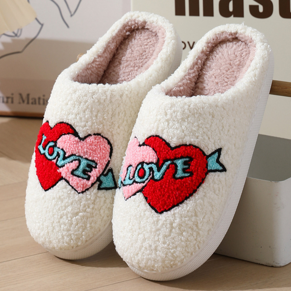 Romantic Love Heart Plush Slippers