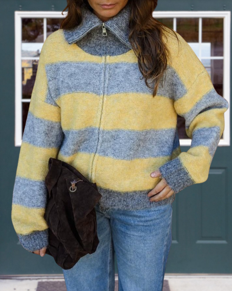 Colorblock Zipper Stand Collar Jacket