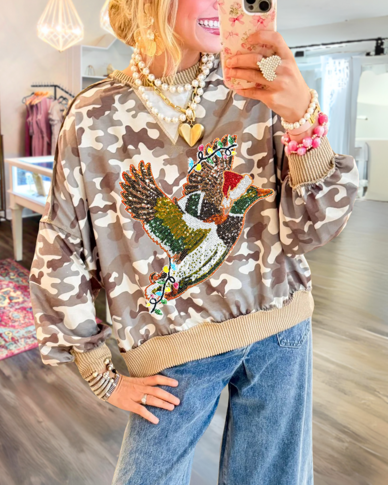 Christmas Duck Sequined Camouflage Pullover