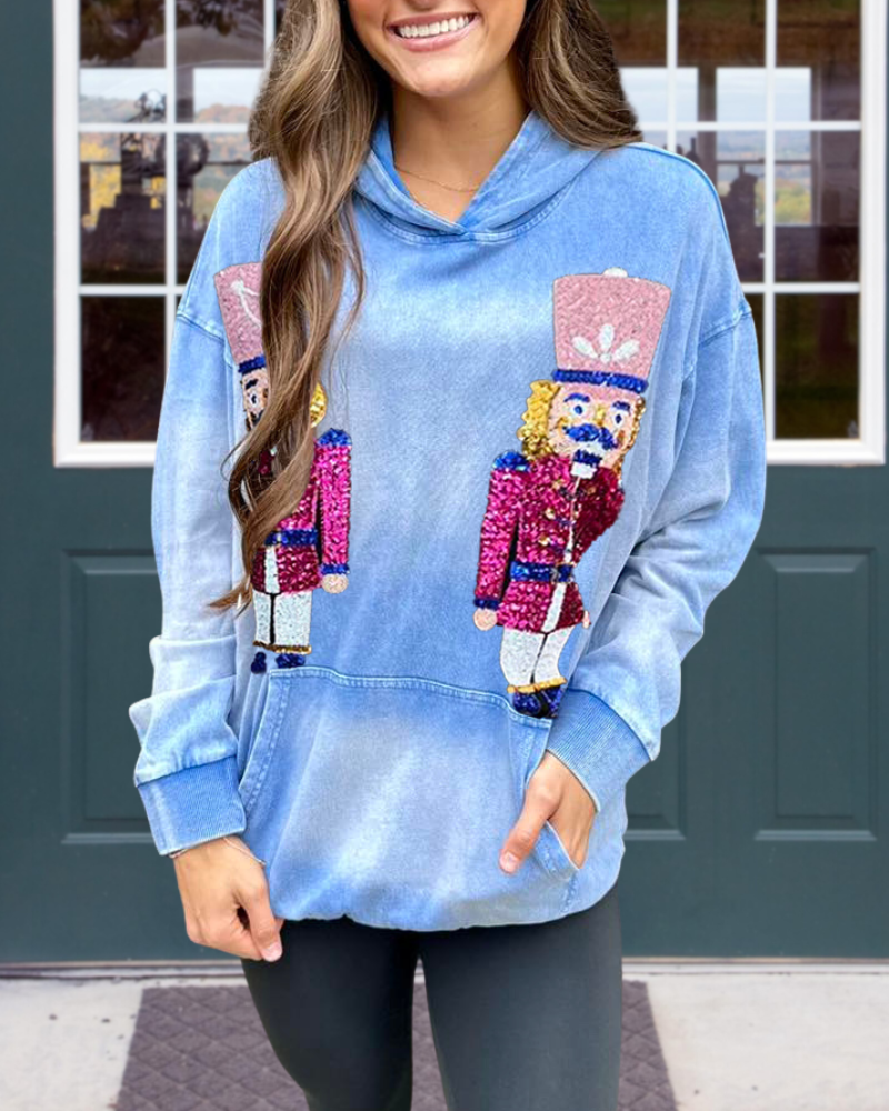 Nutcracker Soldier Sequined Washed Hoodie