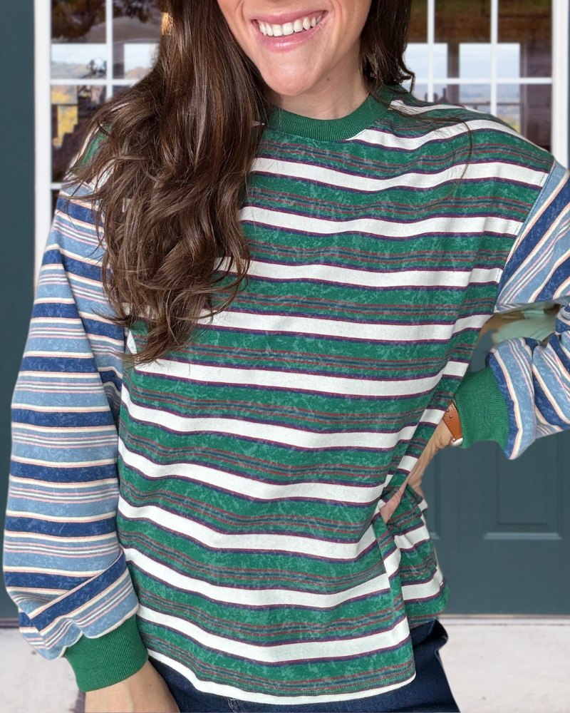 Colorblock Striped Round Neck Sweatshirt