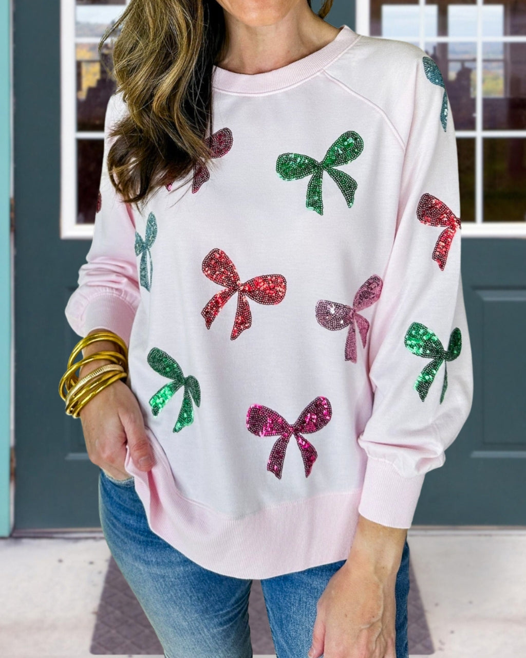 Sequin Bow Patch Sweatshirt