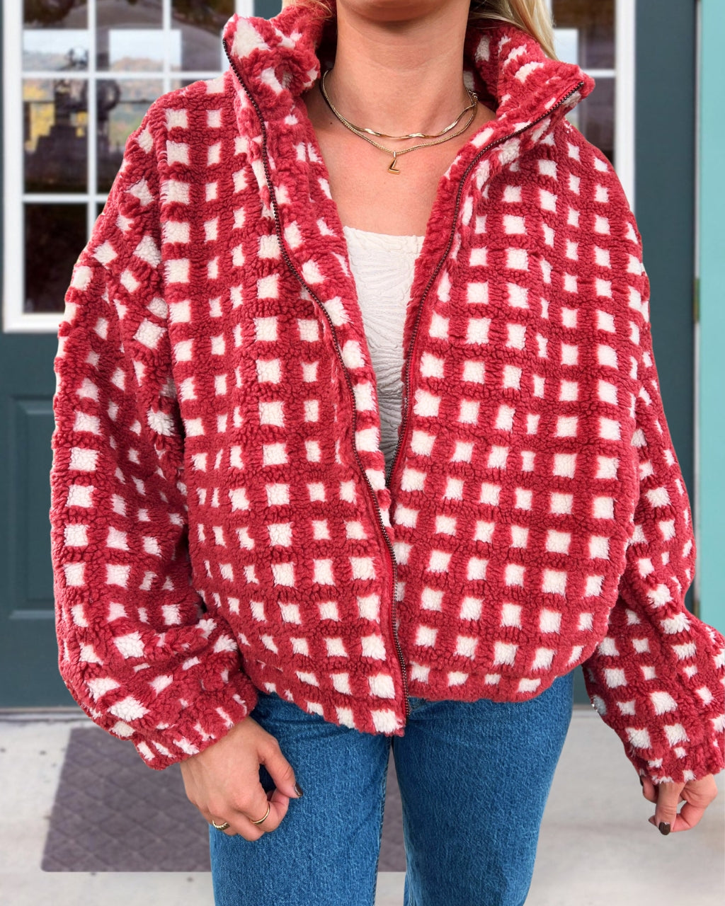 Chic Vintage Check Fleece Jacket