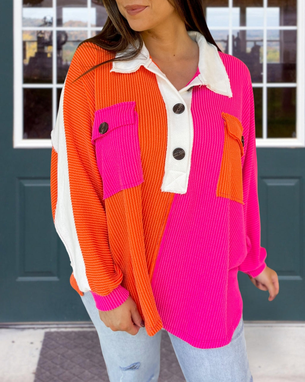 Colorblock Ribbed Oversized Top