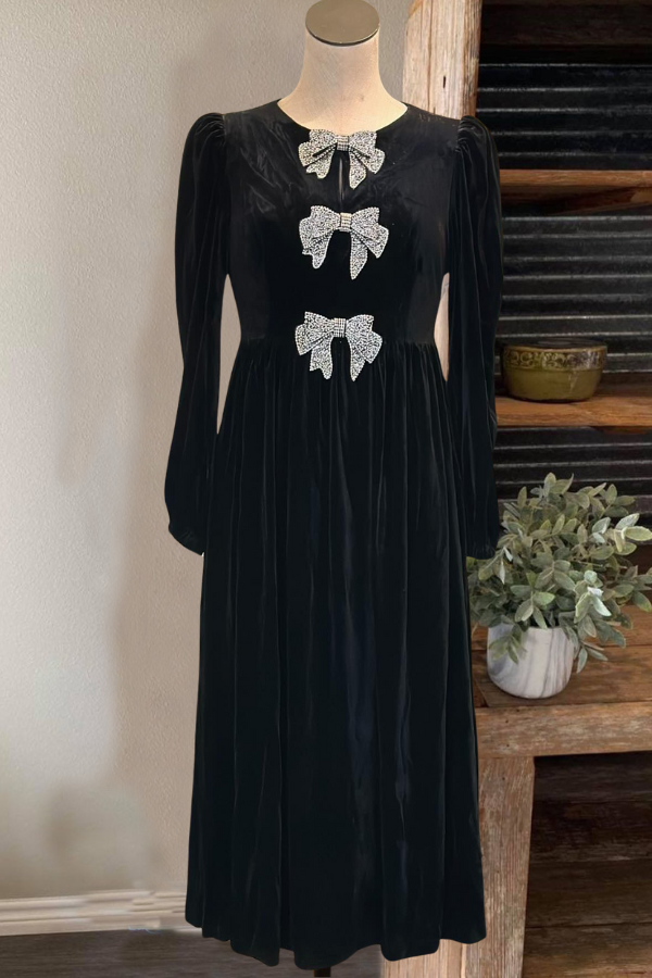 Bow velvet maxi dress