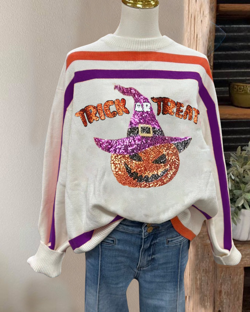 Trick Or Treat Pumpkin Sequined Sweatshirt