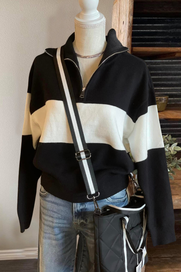 Fall Color Block Zip-Neck Sweatshirt