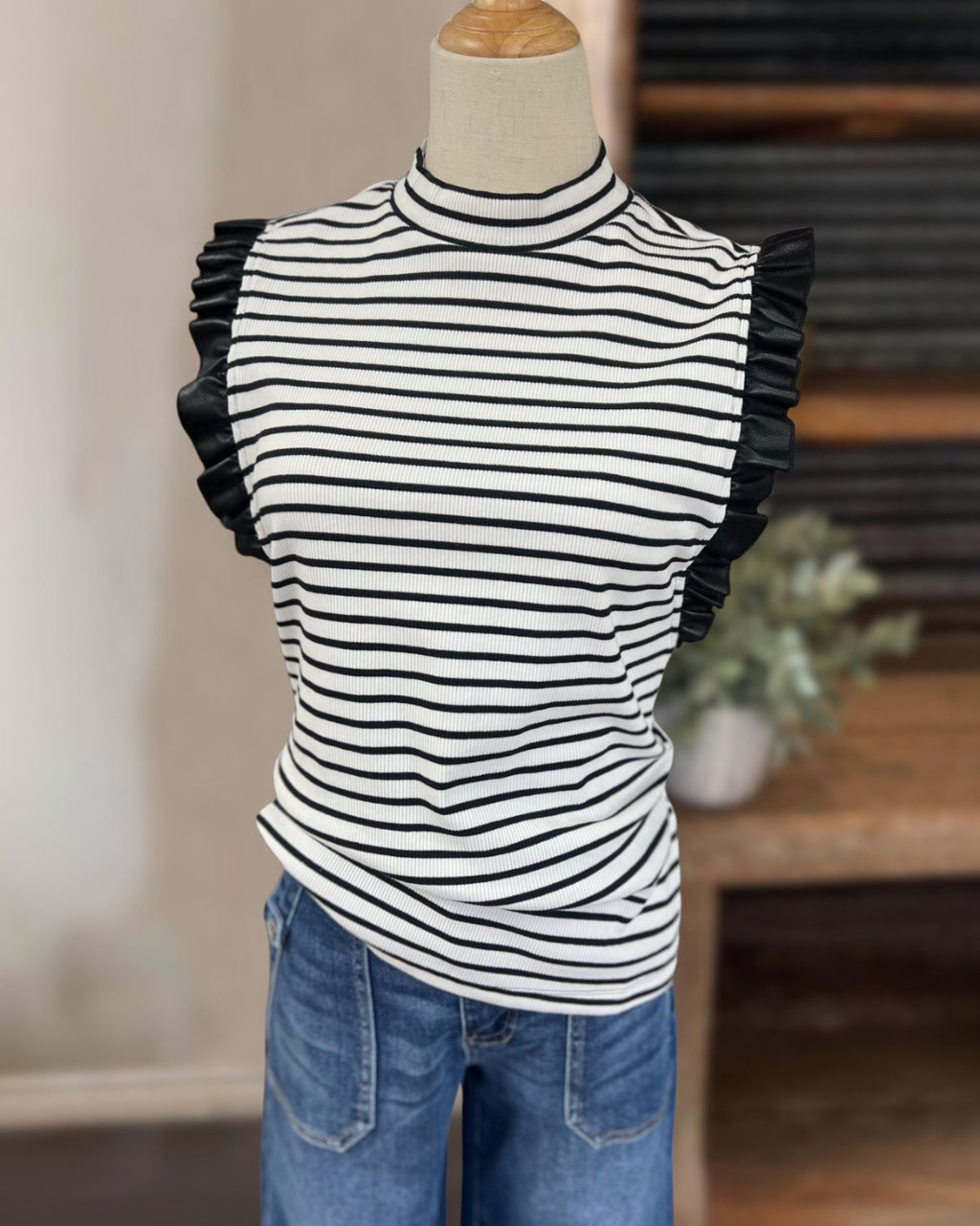 Striped Ruffled Sleeve Top