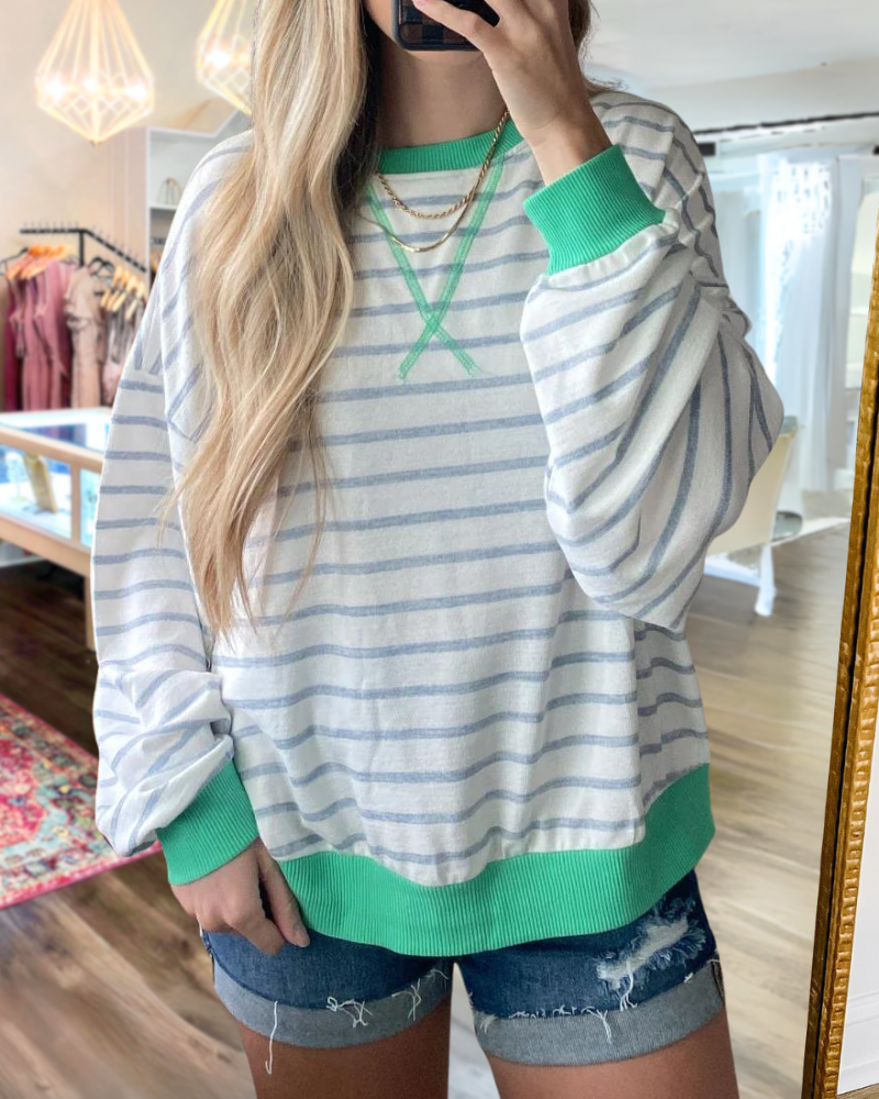 Striped Crew Neck Long Sleeve Sweatshirt