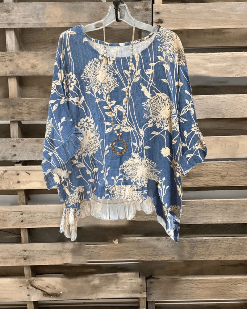 Floral Bell Sleeve Crewneck Top