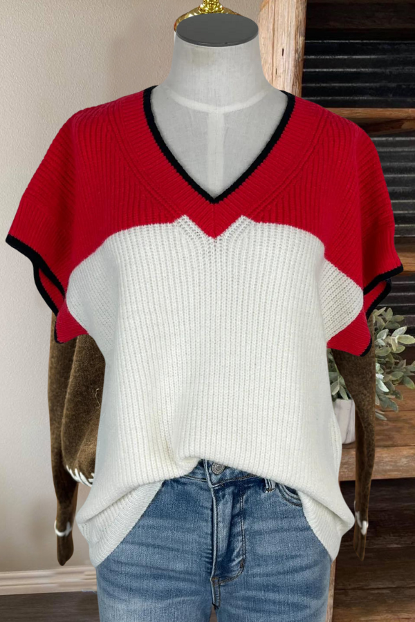 V-neck Contrast Knitted T-shirt