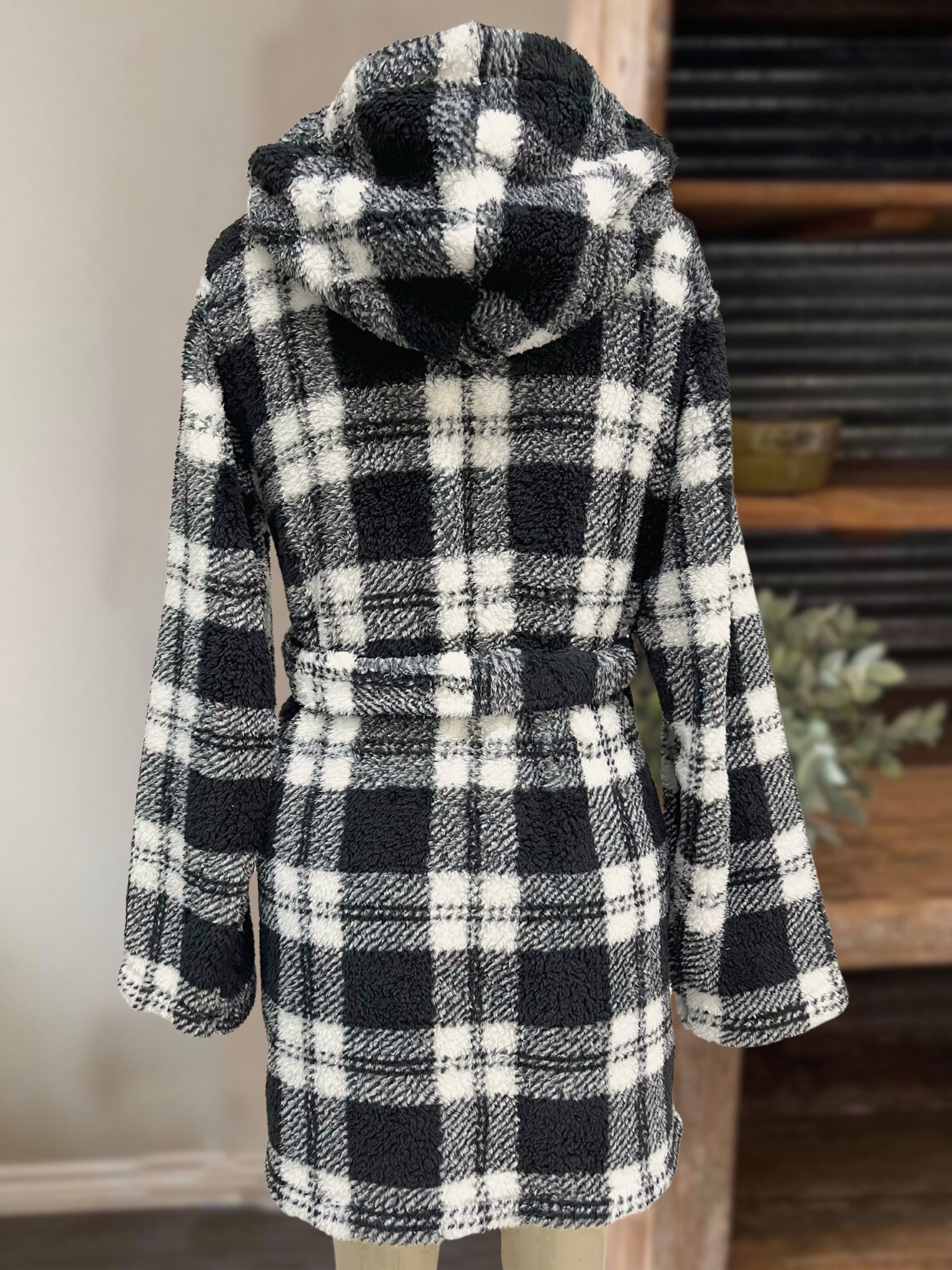 Plush Hooded Plaid Robe