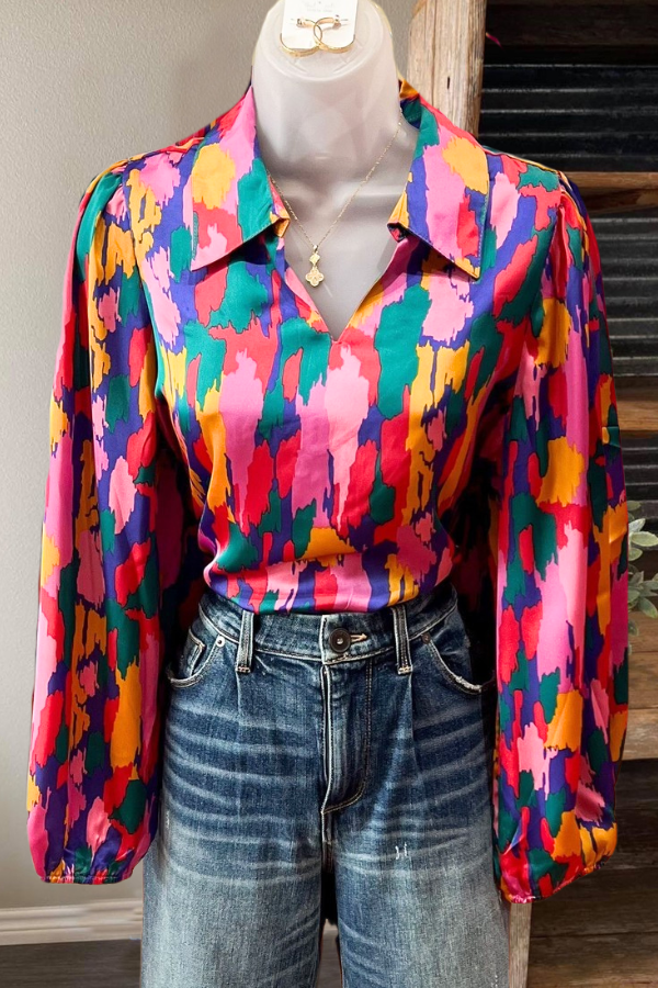 Satin Abstract Print Shirt