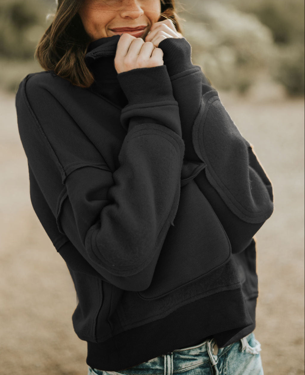 Plush Patchwork Pullover Sweatshirt