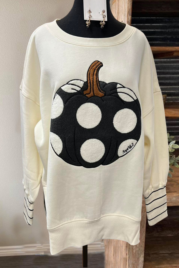 Polka Dot Pumpkin Embroidery Sweatshirt