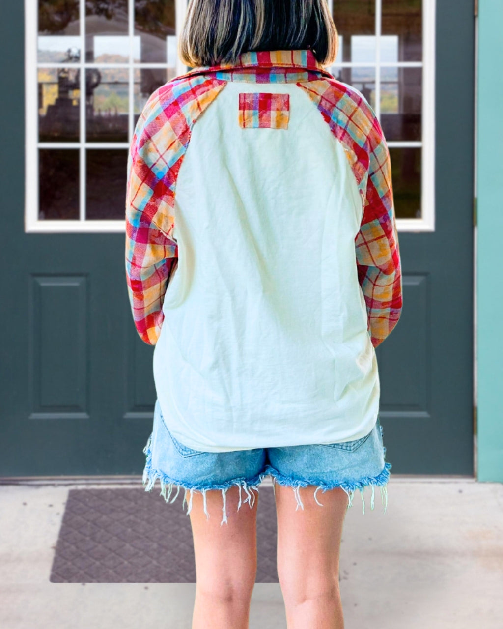 Multi-Color Plaid Sleeves Top