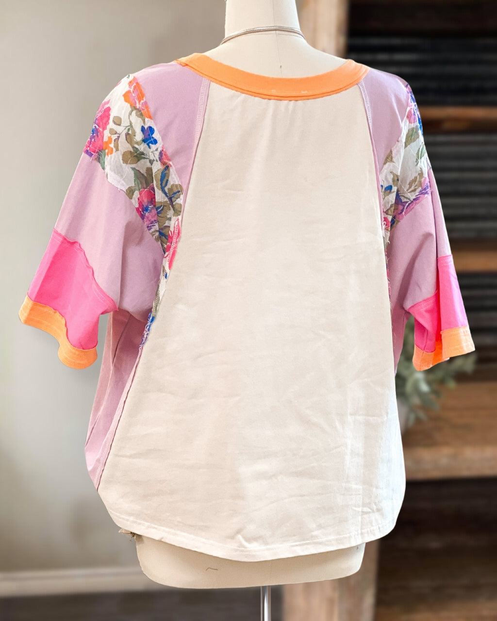 Floral Seams Color Block Oversize Tee