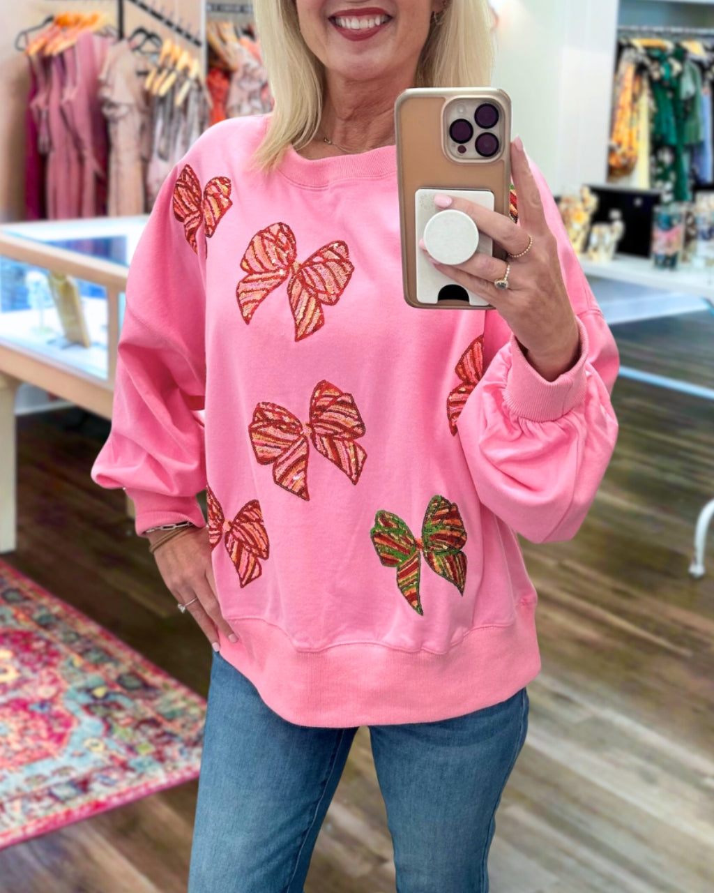 Chic Sequined Christmas Bows Sweatshirt