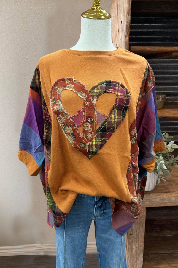 Mixed Print Patchwork Heart Top