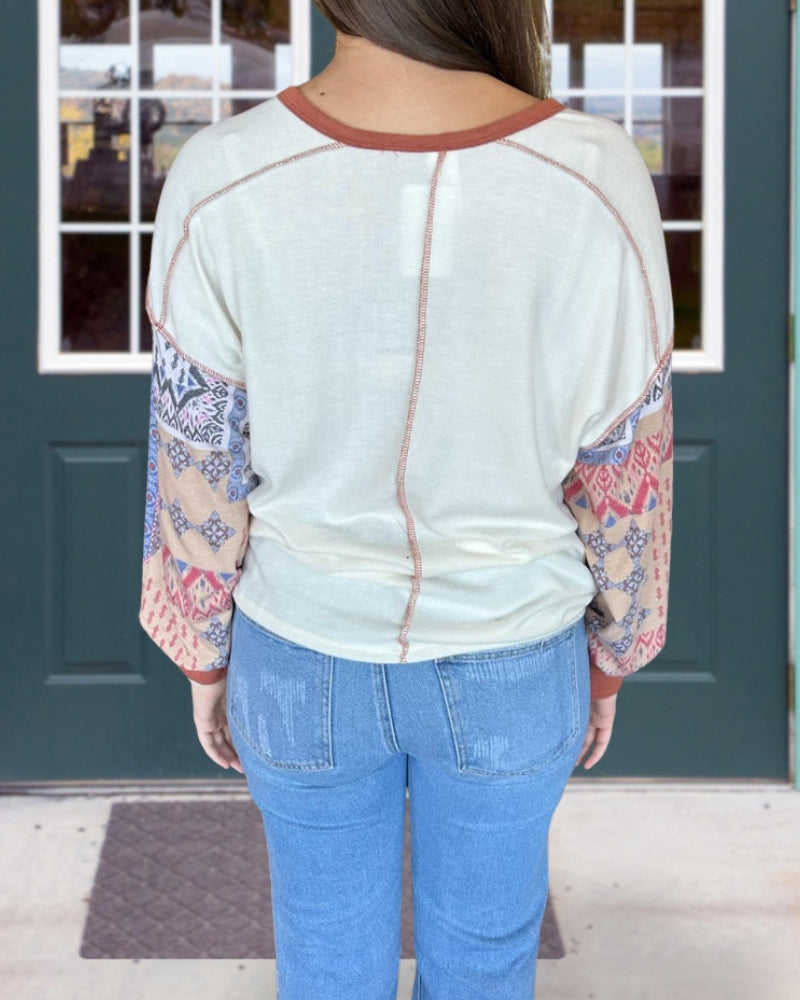 Vintage Sleeve Henley Pullover