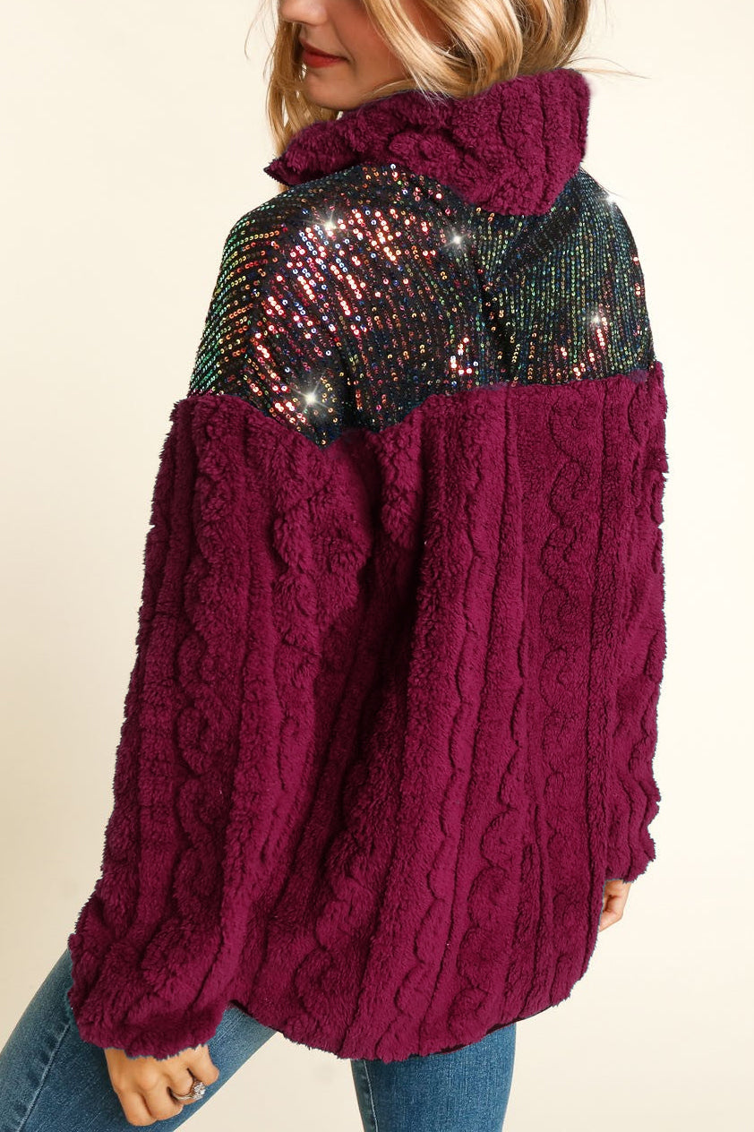 Sequined Textured Plush Pullover