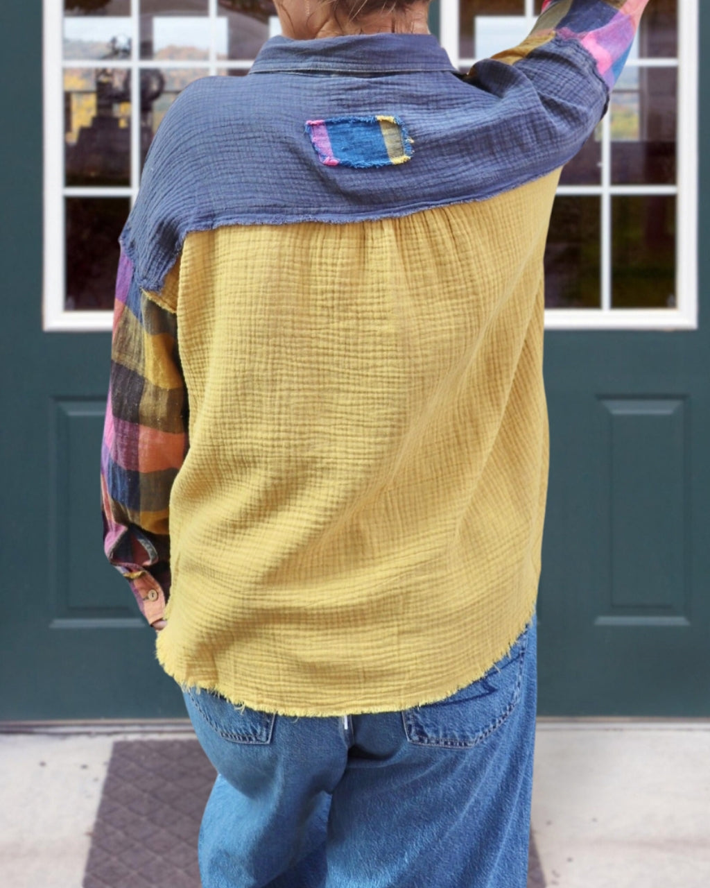 Plaid Patch Colorblock Shirt