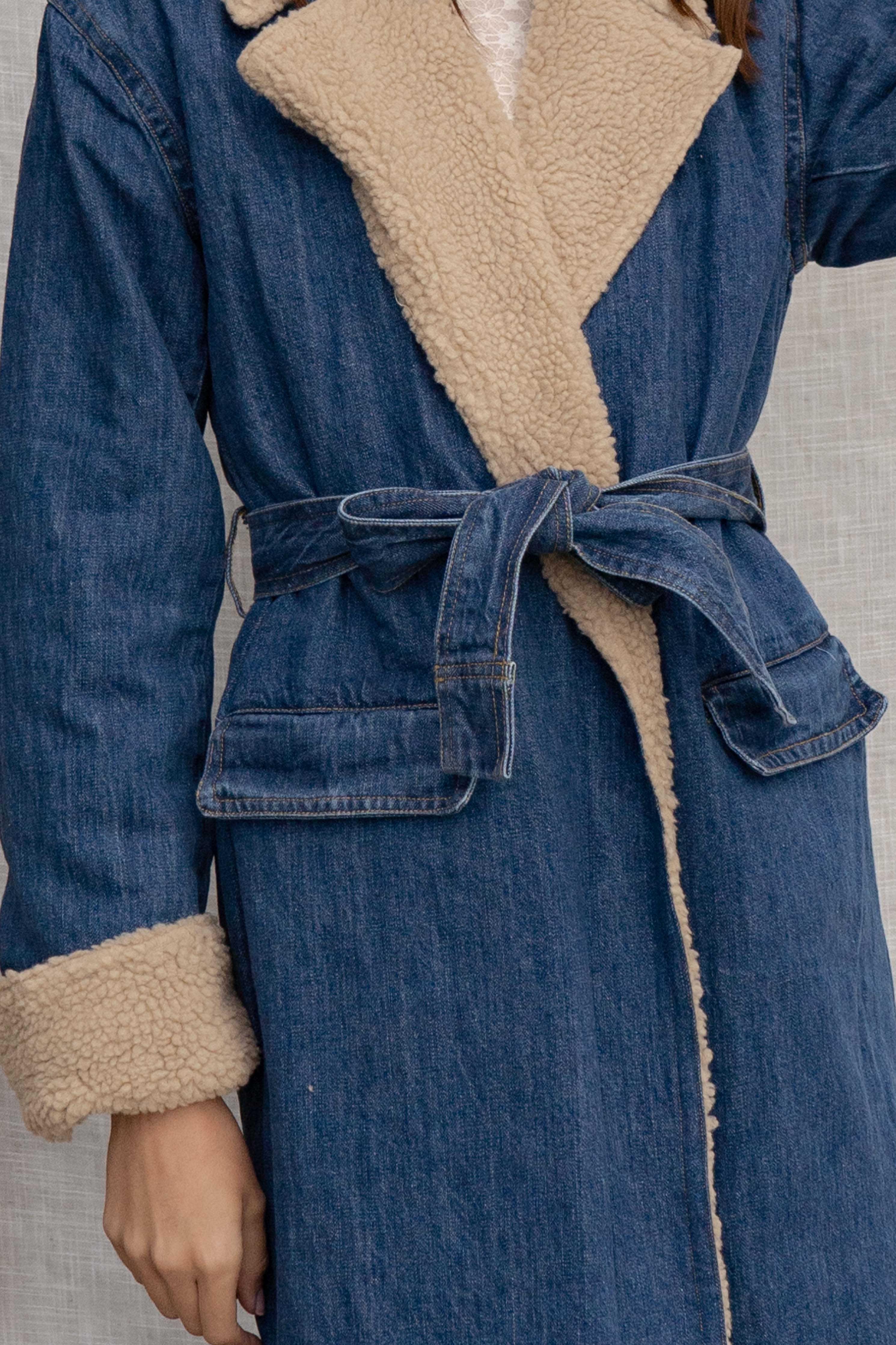 Sherpa Lined Denim Trench Coat