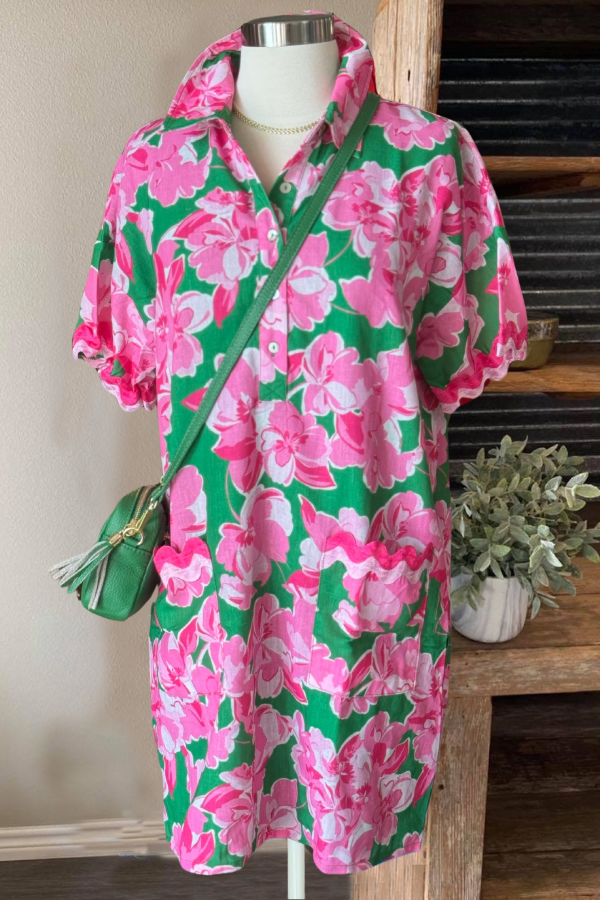 Peach Blossom Shirt Collar Dress