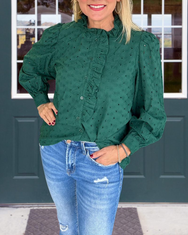 Polka Dot Ruffle Cotton Shirt