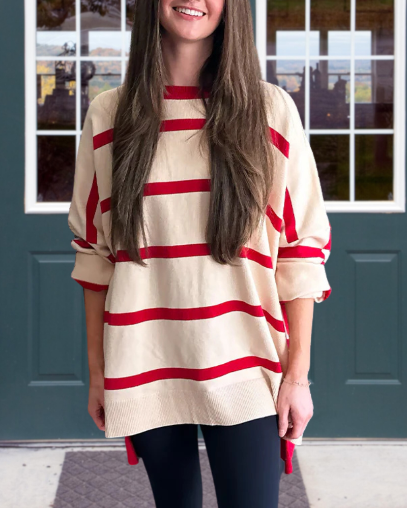 Oversized Colorblock Striped Sweater