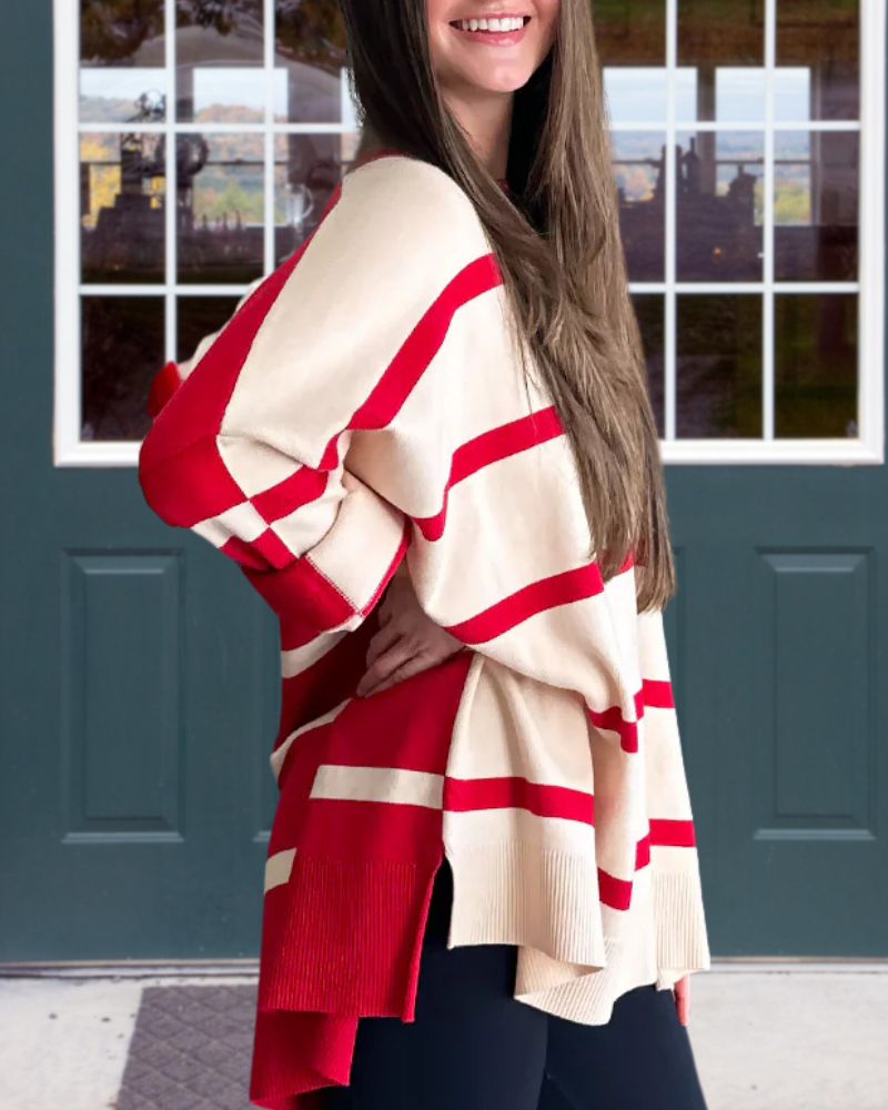 Oversized Colorblock Striped Sweater