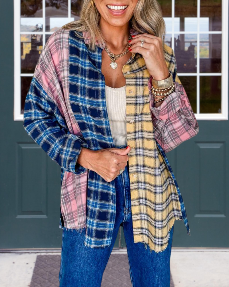 Multi Plaid Patchwork Shirt