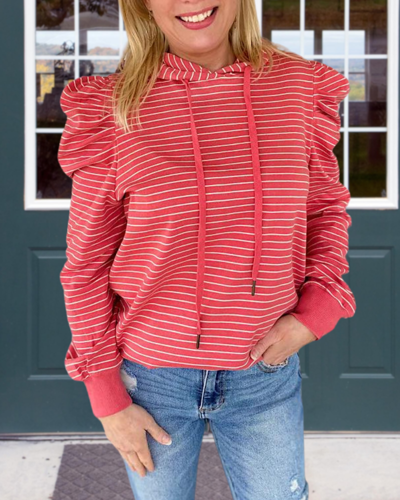 Classic Striped Puff Sleeve Hoodie