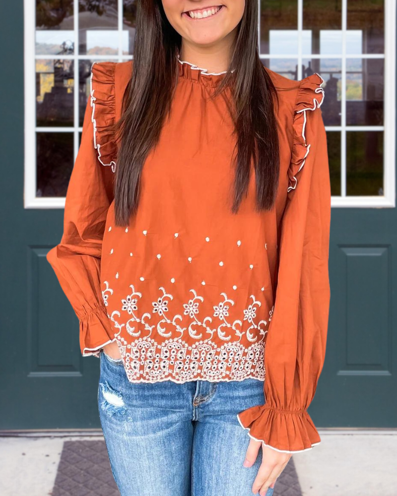 Embroidered Cutout Top