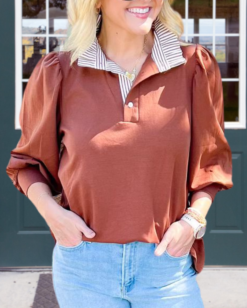 Ruffled Striped Collar Top